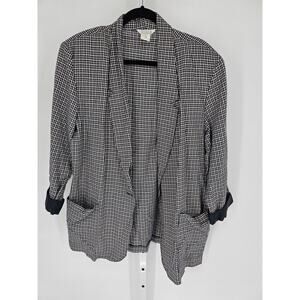 Sellecca Women's Vintage Three-Quarter Roll-Tab Sleeves Checked Blazer Size 14